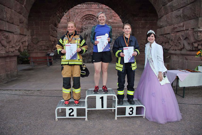 Feuerwehrleute st&uuml;rmen Kyffh&auml;userdenkmal