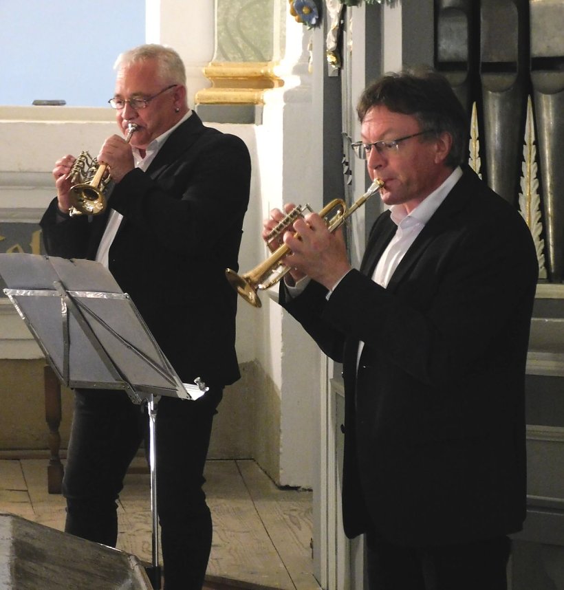 Landesposaunenwart Matthias Schmei&szlig; (Zella-Mehlis / Erfurt), Matthias Koch (Bad Frankenhausen-Udersleben) und Kantorin Laura Schildmann (Bad Frankenhausen)