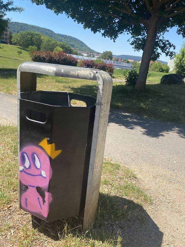 Sch&uuml;lerinnen und Sch&uuml;ler gestalteten die Abfallk&ouml;rbe im &Ouml;stertal um