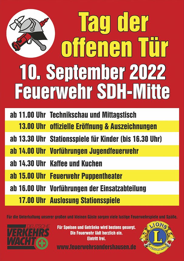 Tag der offenen T&uuml;r bei der feuerwehr Sondershausen-Mitte - Programm