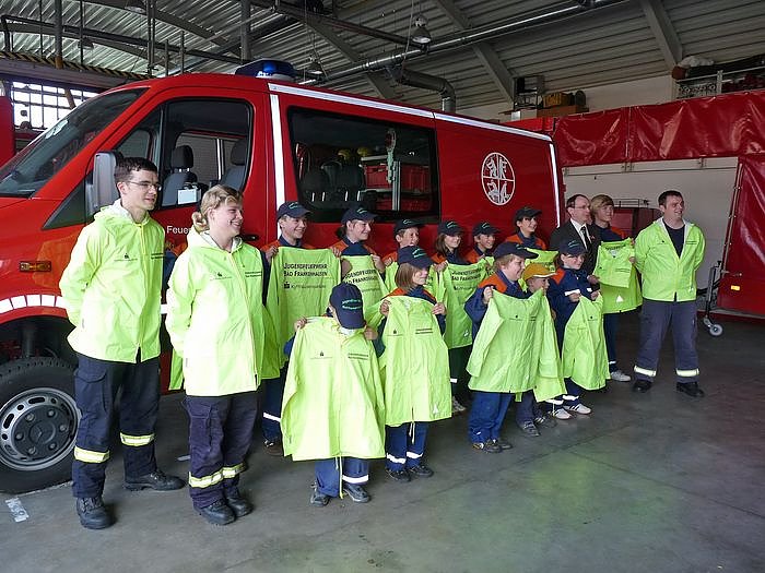 &Uuml;bergabe von Allwetterjacken