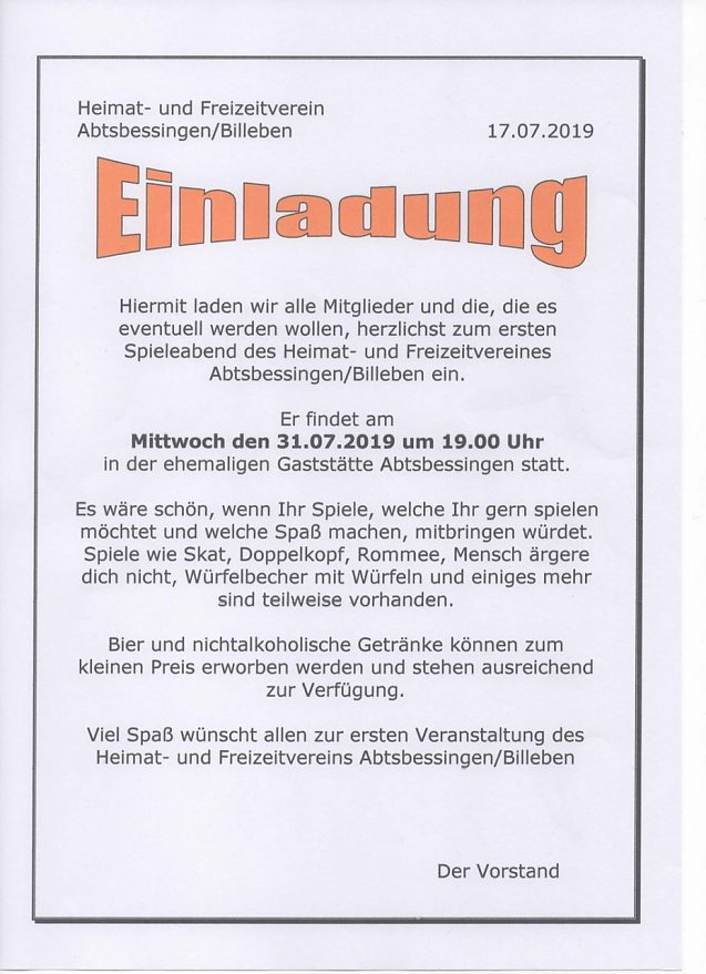 Bild: Spieleabend in Abtsbessingen